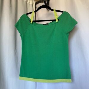 Neon lime green off shoulder top blouse size medium